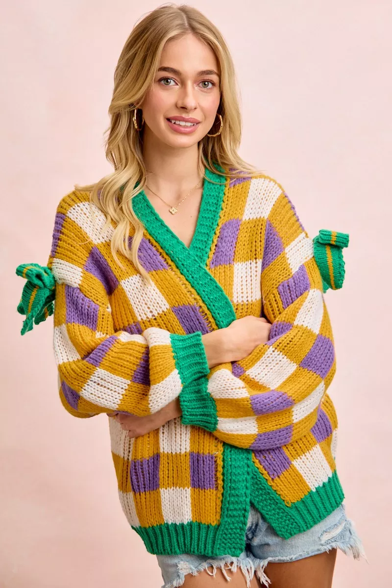 BiBi Mardigras Checker Board Front Open Cardigan - Image 14
