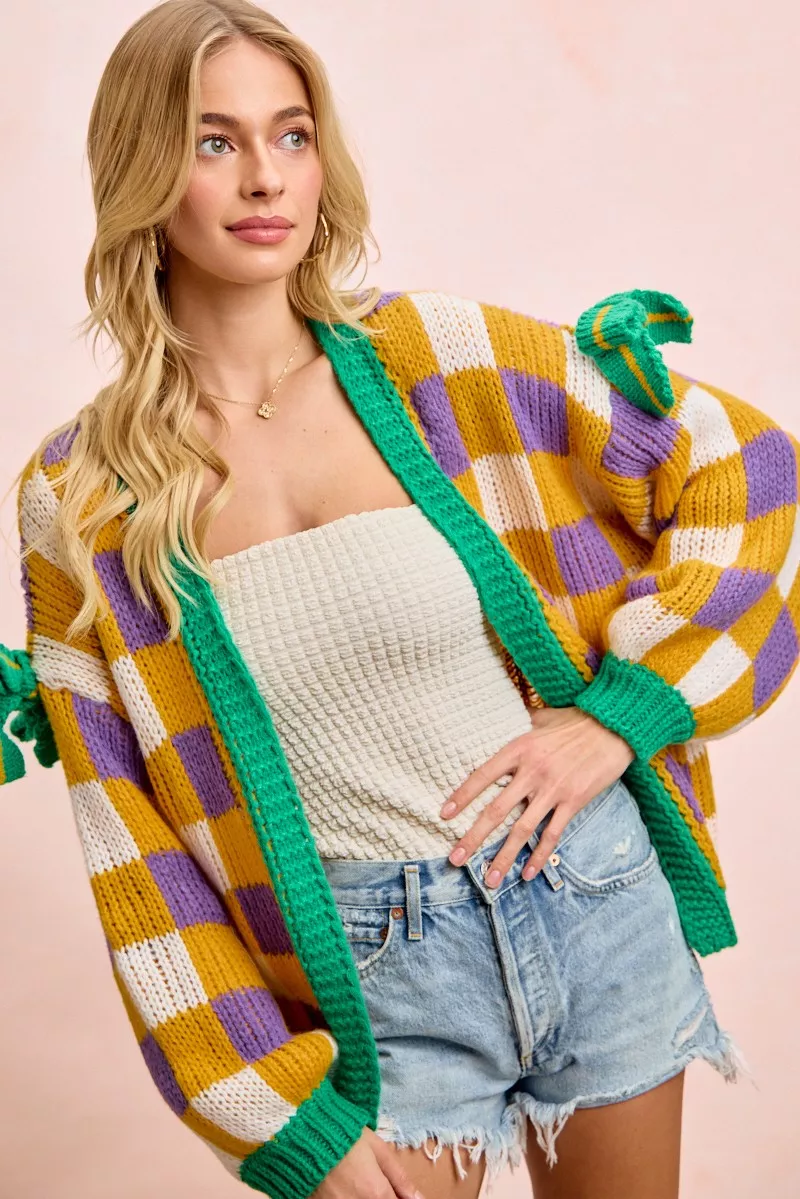 BiBi Mardigras Checker Board Front Open Cardigan - Image 7