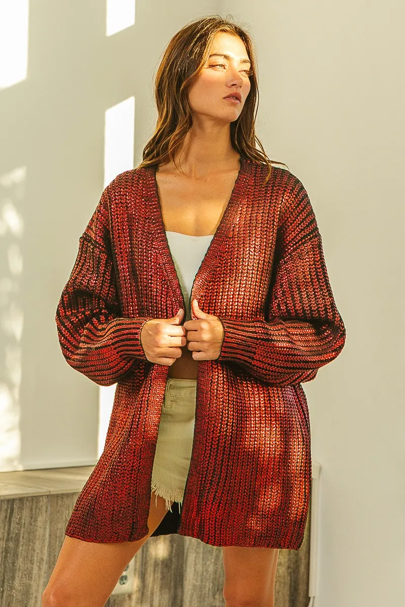 BiBi Metallic Knit V-neck Open Sweater Cardigan - Image 6