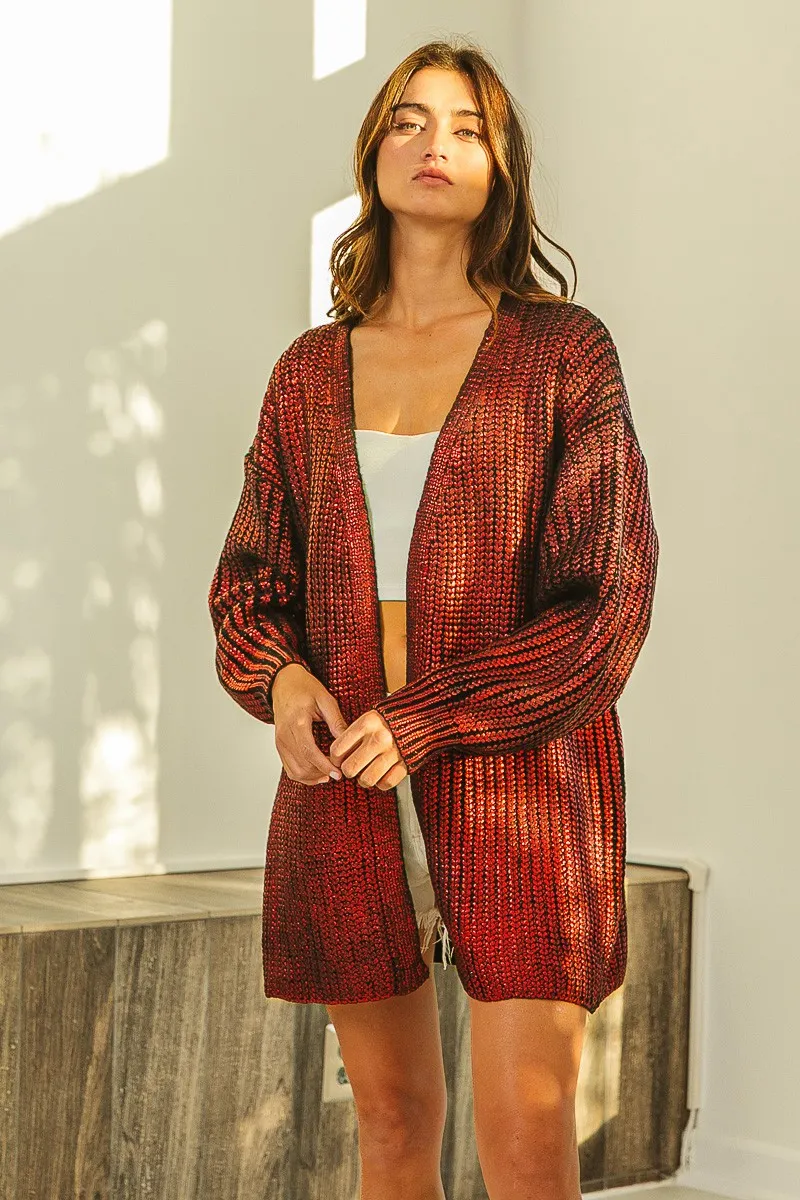 BiBi Metallic Knit V-neck Open Sweater Cardigan - Image 9
