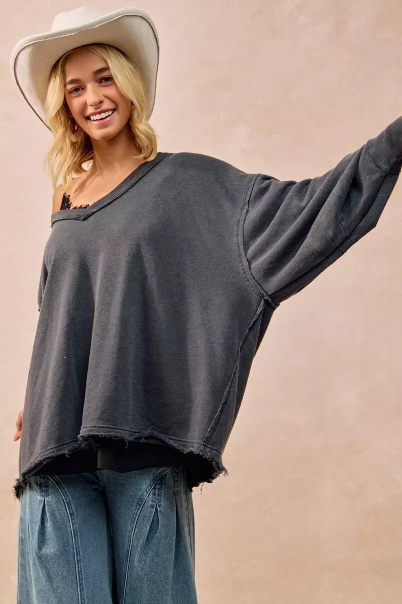 BiBi Mineral Washed French Terry Oversized Sweatshirt - Image 10