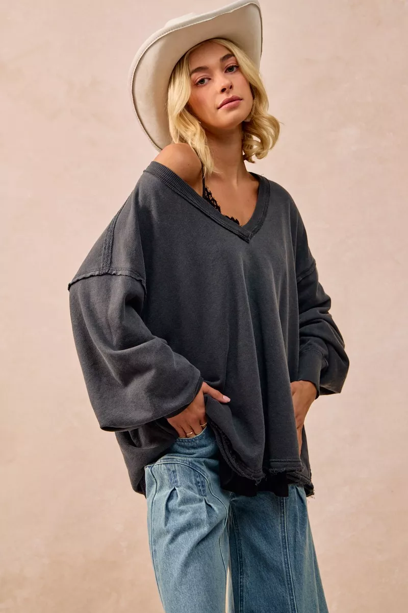 BiBi Mineral Washed French Terry Oversized Sweatshirt - Image 12