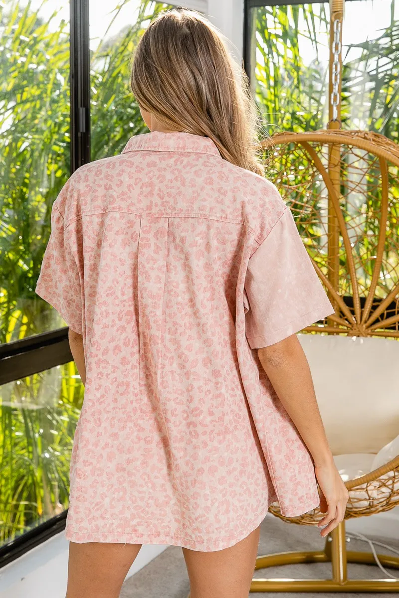 BiBi Mineral Washed Leopard Print Short Sleeve Shirt - Image 8