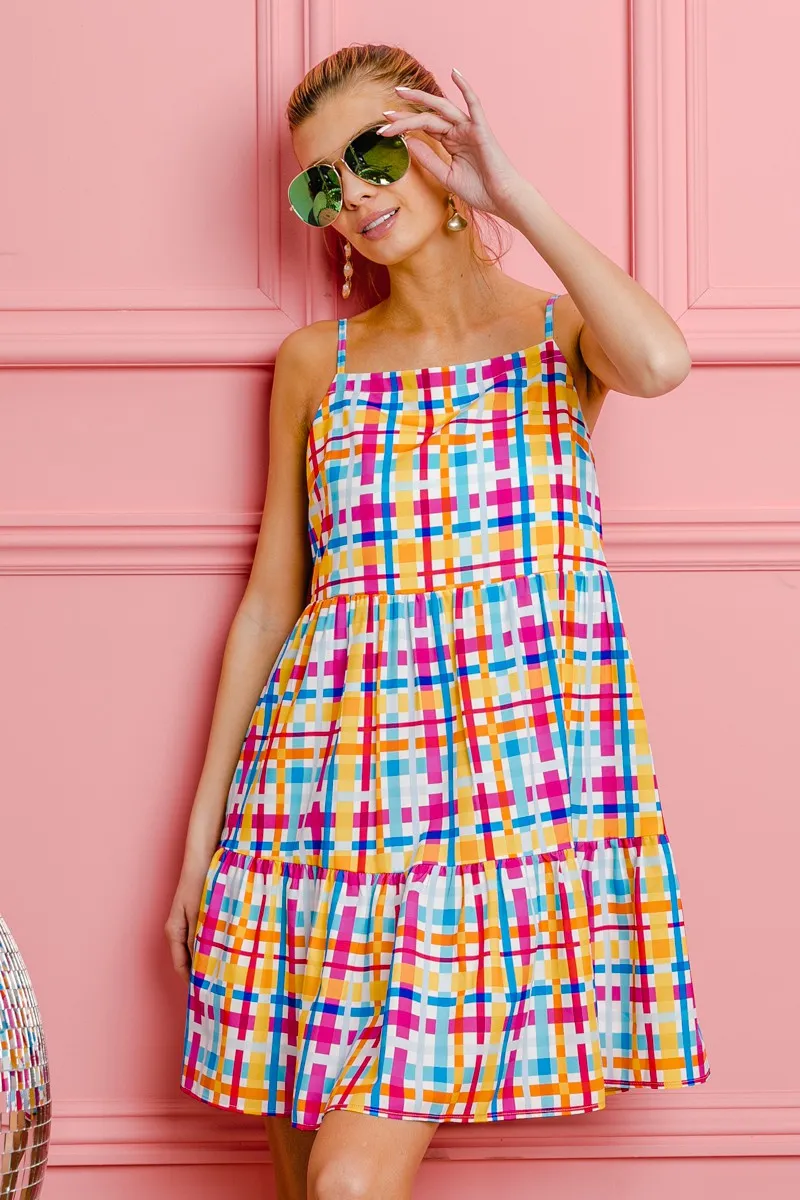 BiBi Multi Colors Plaid Sleeveless Sun Dress - Image 5