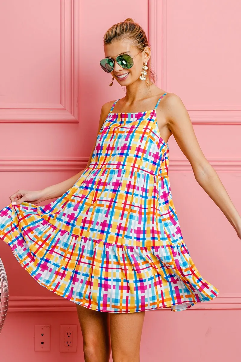 BiBi Multi Colors Plaid Sleeveless Sun Dress - Image 8