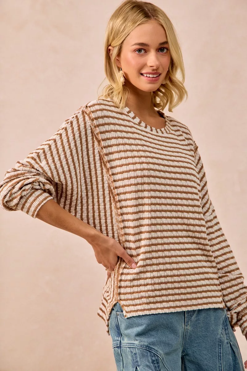 BiBi Open Seam Detail Textured Stripe Knit Top - Image 8