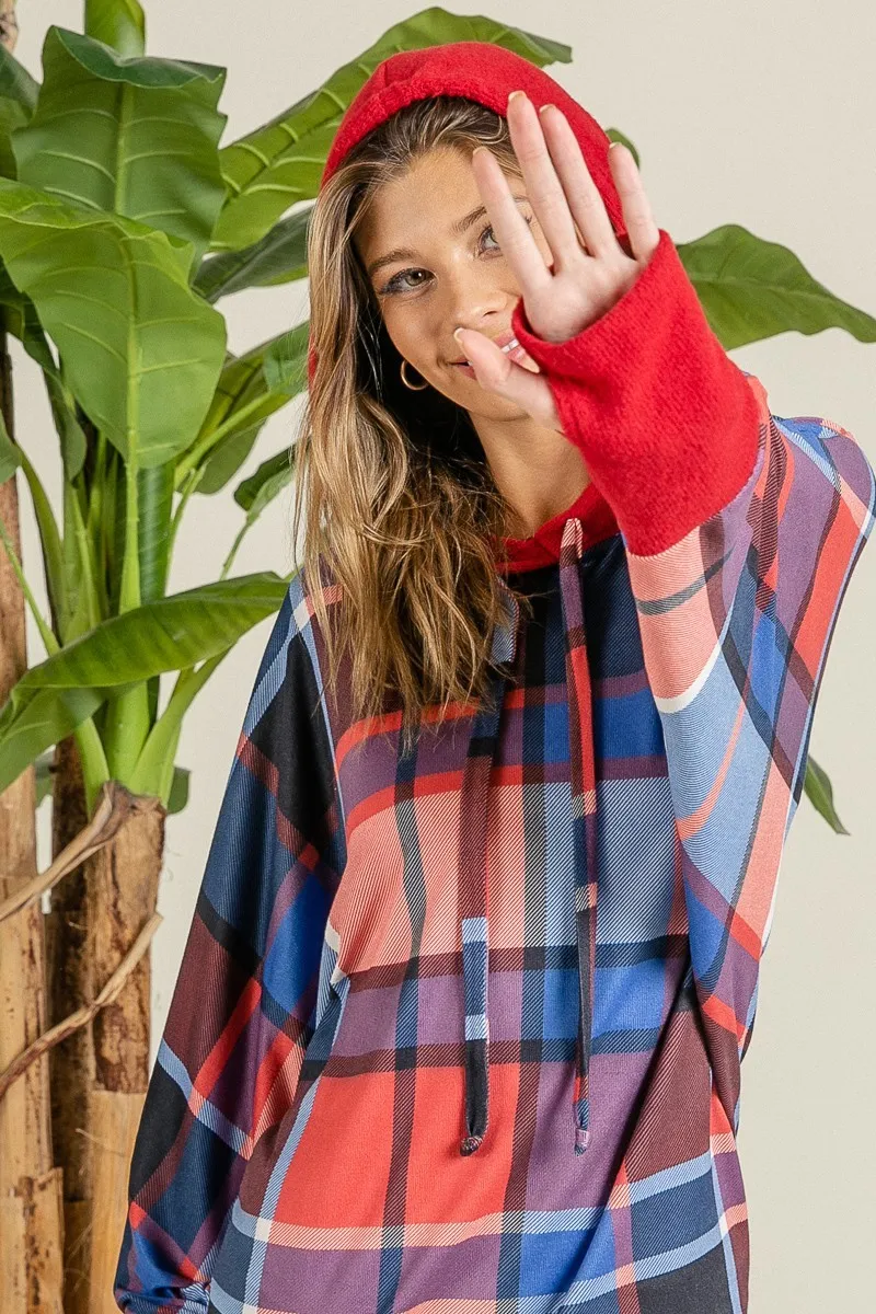 BiBi Plaid Mirr Brushed Rib Contrast Thumb Open Hoodie - Image 6