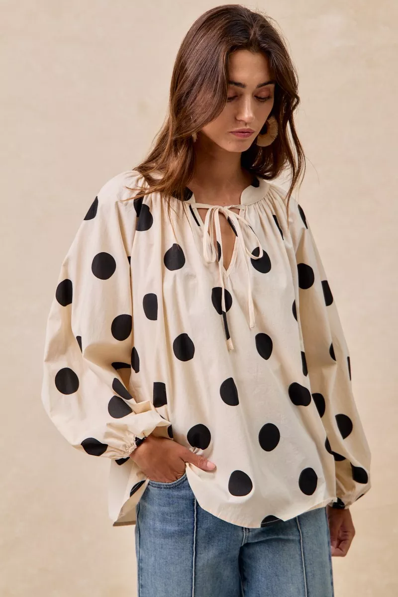 BiBi Polka Dot Exaggerated Balloon Sleeves Blouse - Image 13