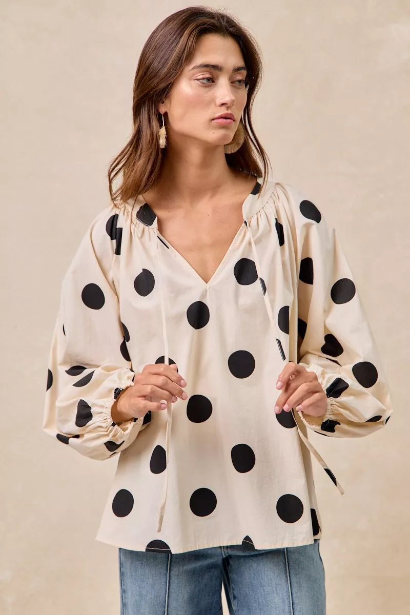BiBi Polka Dot Exaggerated Balloon Sleeves Blouse - Image 7