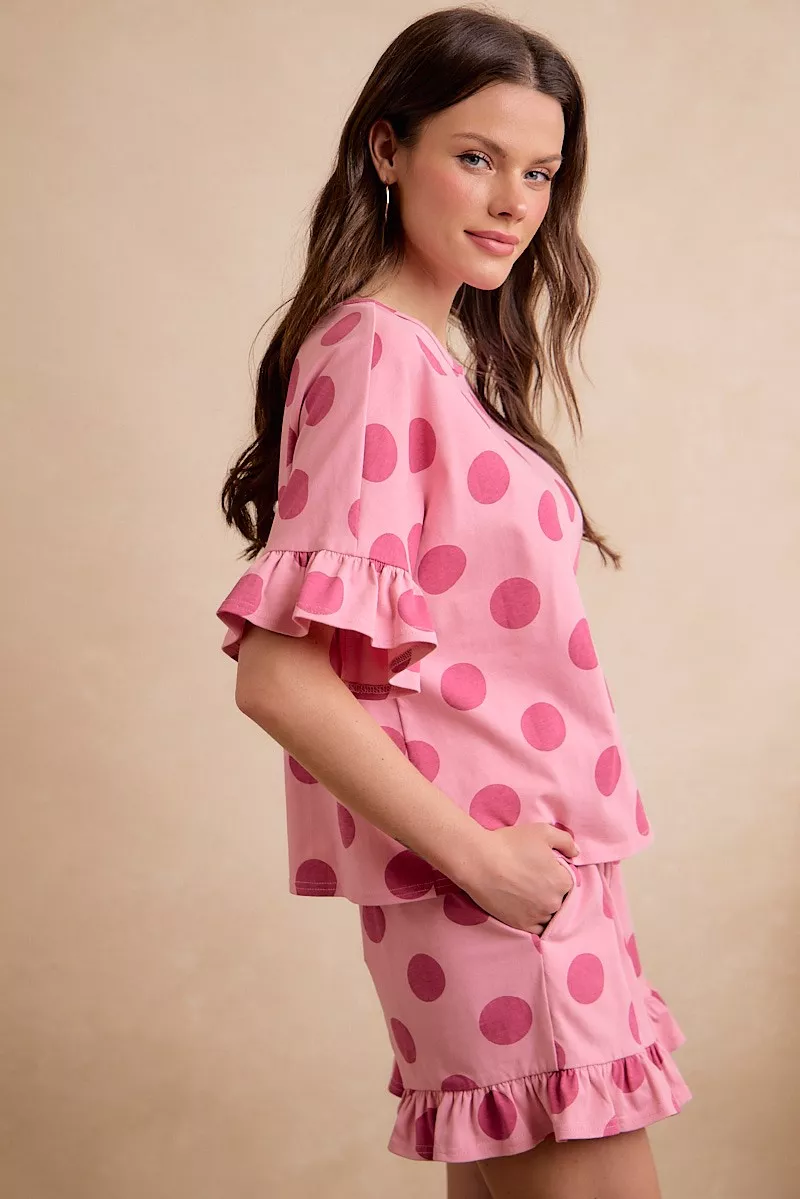 BiBi Polka Dots Printed Ruffled Detail Top And Shorts Set - Image 7