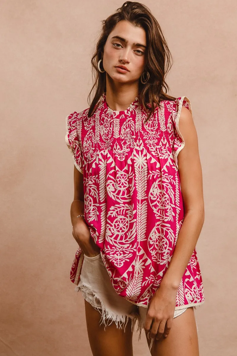 BiBi Printed Ruffle Sleeve Top - Image 8