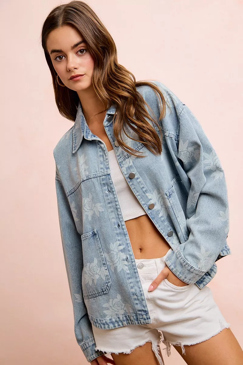 BiBi Printed Washed Denim Jacket With Pocket - Image 9