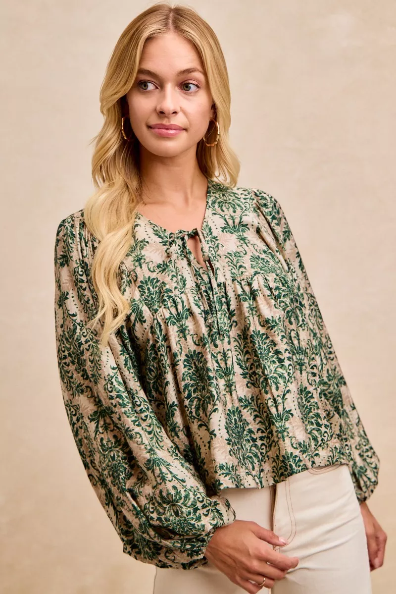 BiBi Printed Woven Front Tied Blouse with Baloon Sleeve - Image 6