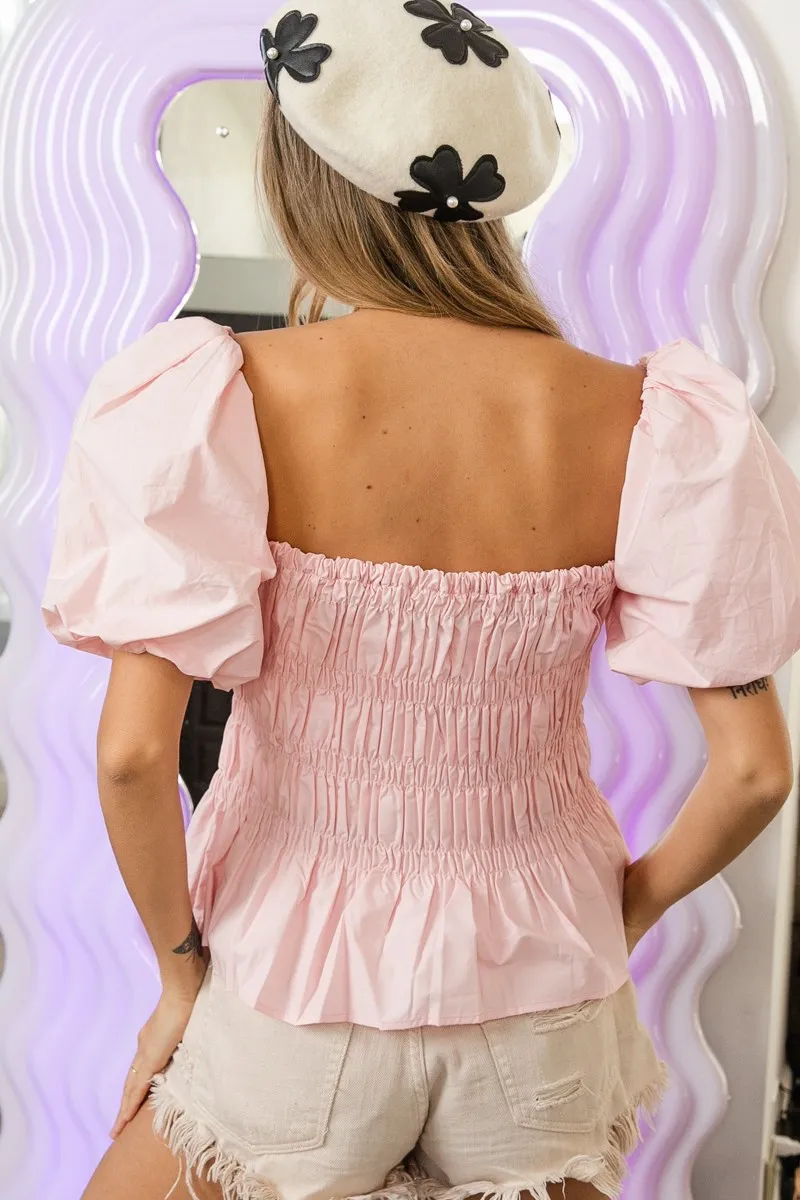 BiBi Puff Sleeve Square Neck Smocked Peplum Top - Image 20