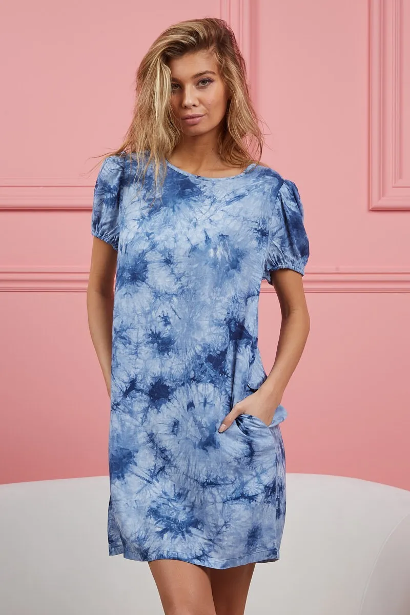 BiBi Puff Sleeve With Side Pockets Tie Dye Dress - Image 8