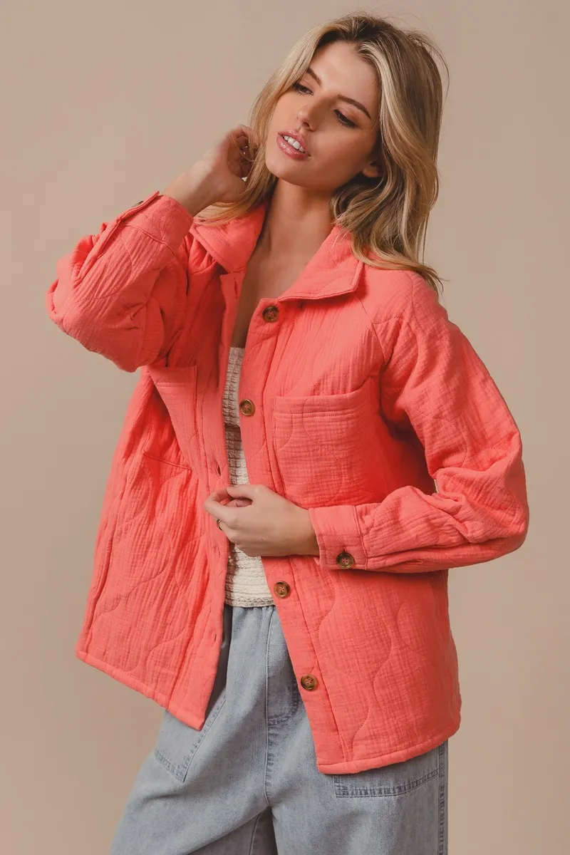 BiBi Quilted Wrinkle Gauze Long Sleeve Shacket - Image 2