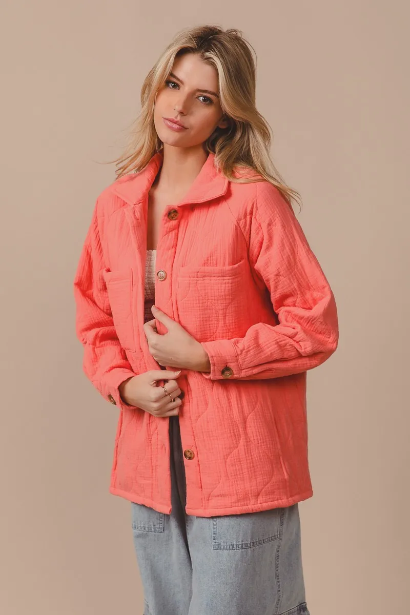 BiBi Quilted Wrinkle Gauze Long Sleeve Shacket - Image 3