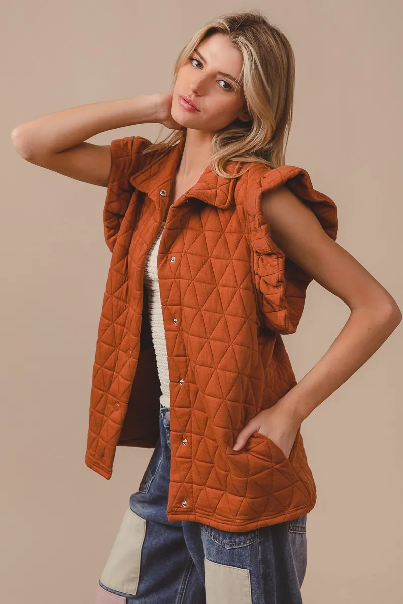 BiBi Quilting Knit Ruffle Sleeve Vest - Image 7