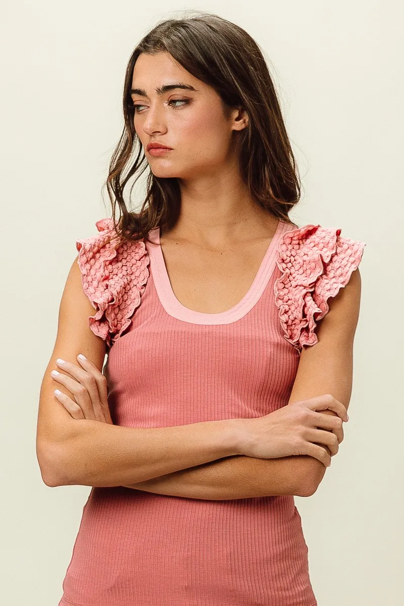 BiBi Rib Knit With Textured Ruffled Top - Image 17