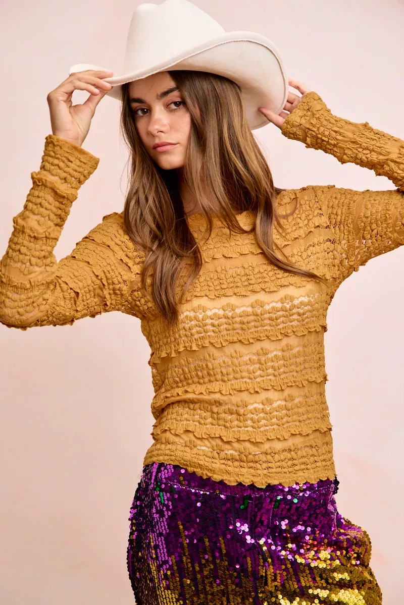 BiBi Ruffles Detail Mardi Gras Color Flower Lace Top - Image 6