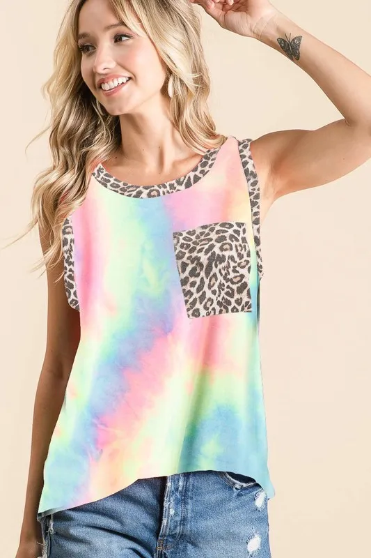 BiBi Sleeveless Tie Dye Top With Leopard Band - Image 4