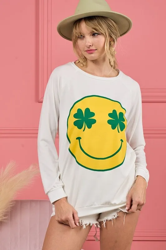 BiBi Smile Face Graphic Round Neck Long Sleeve Top - Image 5