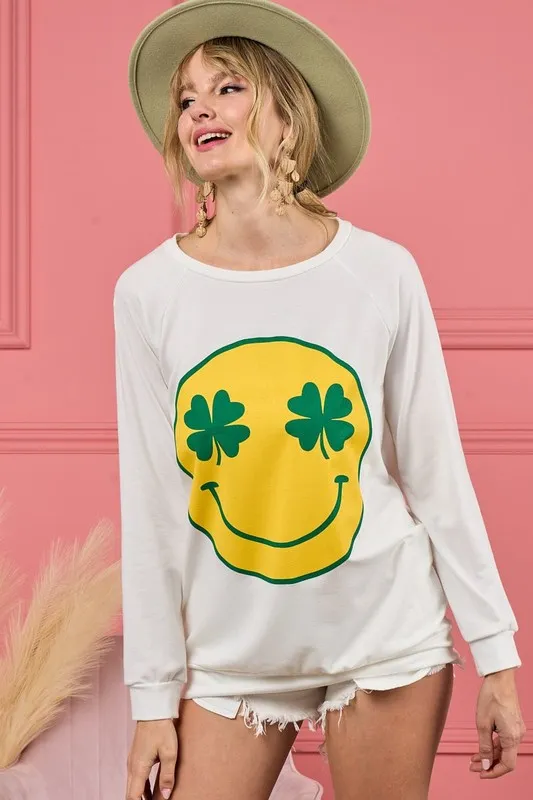 BiBi Smile Face Graphic Round Neck Long Sleeve Top - Image 6