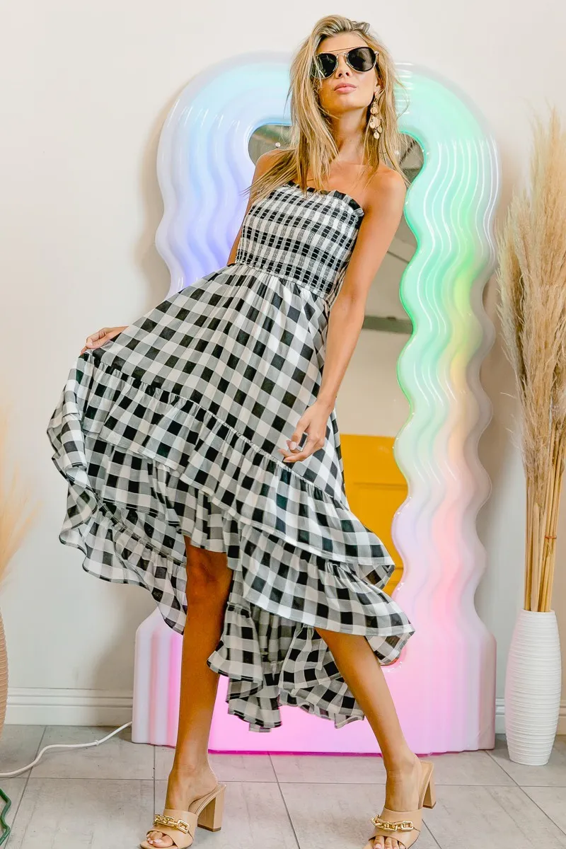 BiBi Smocked Body Off Shoulder Check Dress - Image 2
