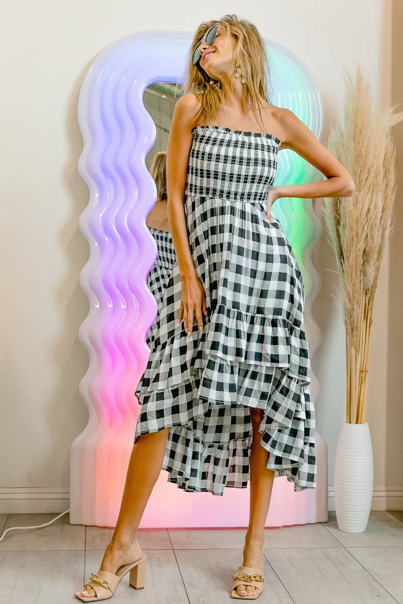 BiBi Smocked Body Off Shoulder Check Dress - Image 3