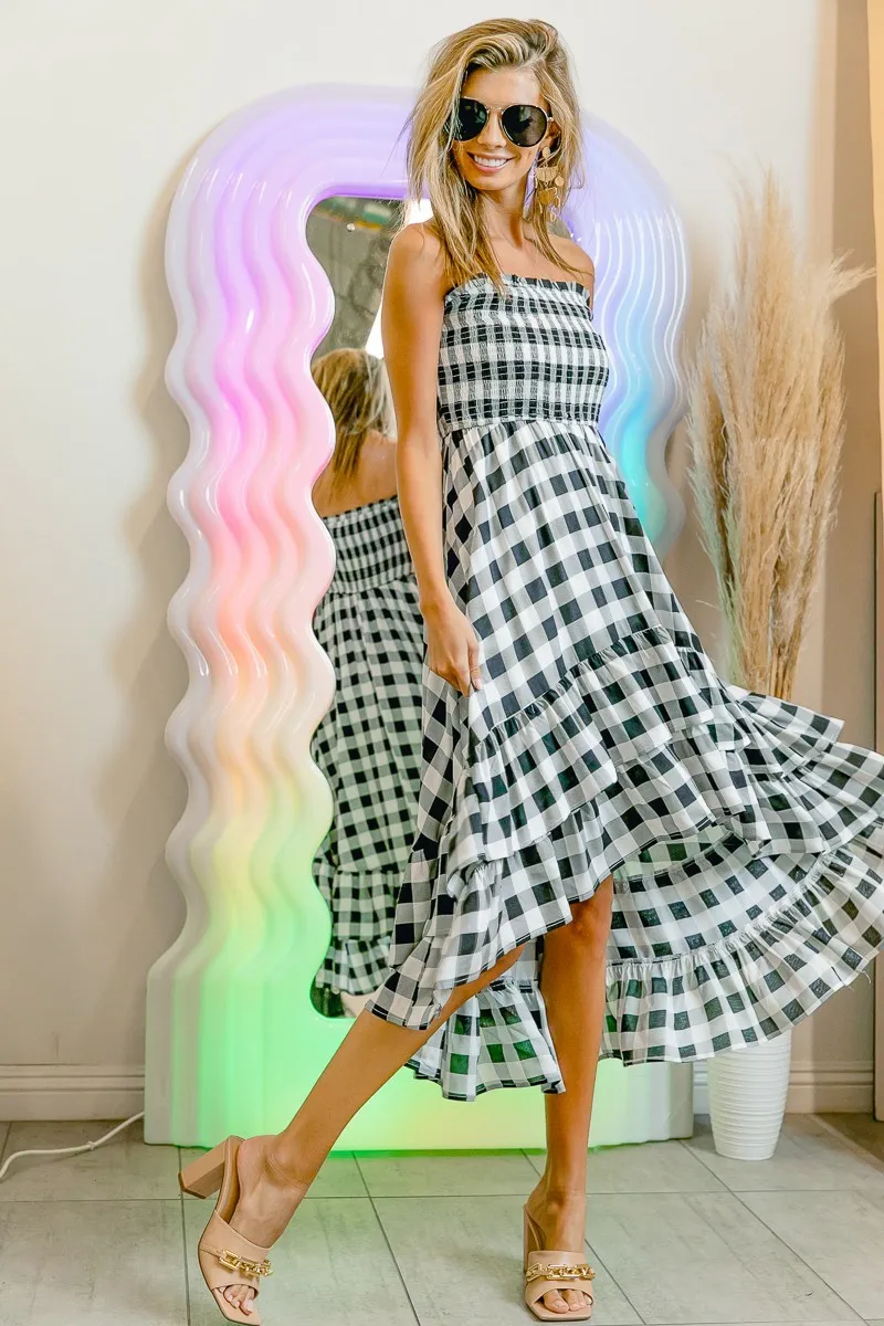 BiBi Smocked Body Off Shoulder Check Dress - Image 5
