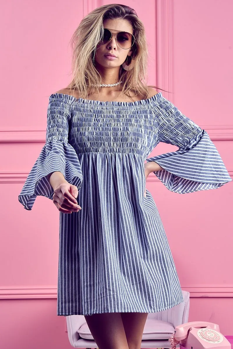 BiBi Smocked Off Shoulder Striped Dress - Image 3
