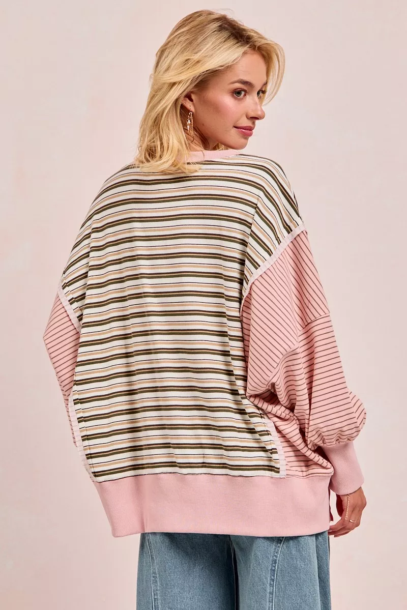 BiBi Stripe Mixed Top With Cut Edge And Reverse Outseam - Image 12