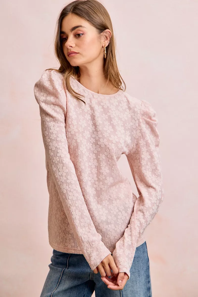 BiBi Textured Flower Knit Puff Shoulder Top - Image 12