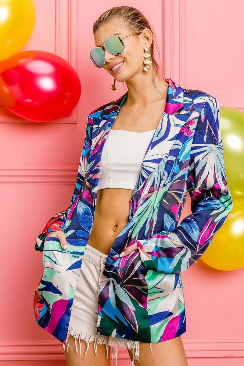 BiBi Thin Satin Tropical Single Blazer - Image 10