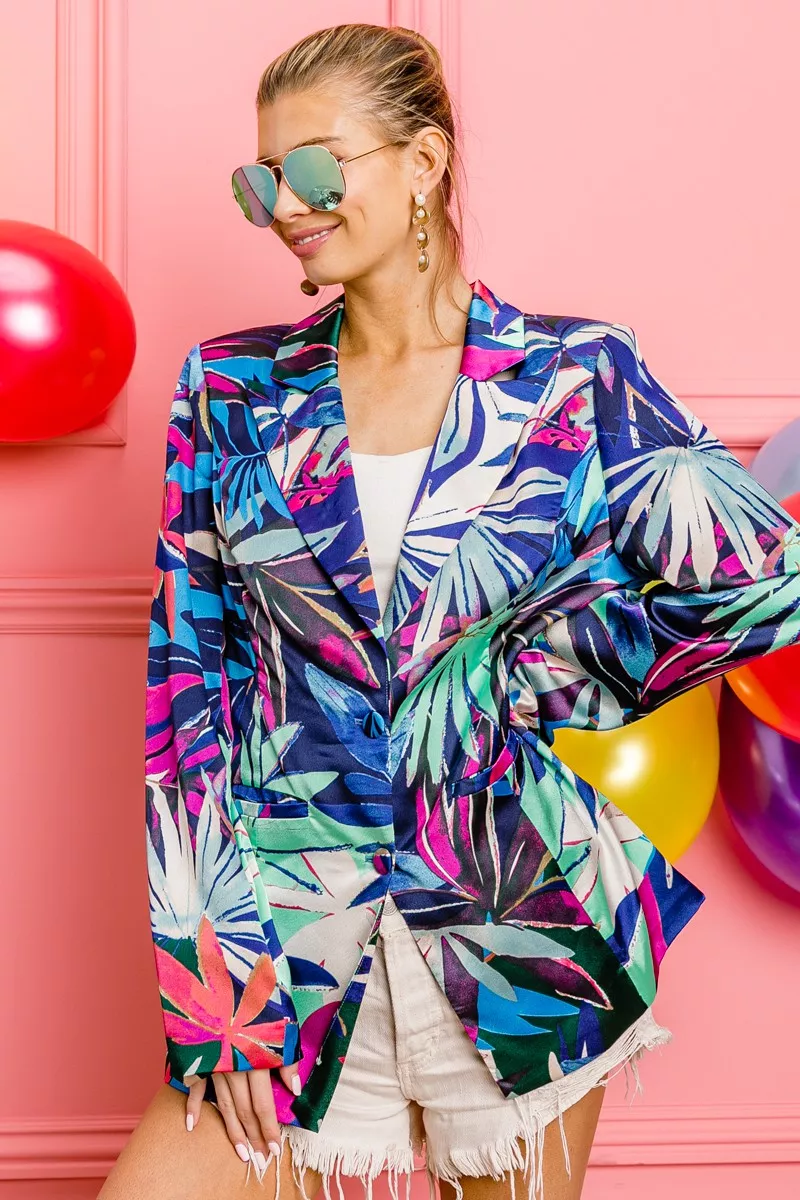 BiBi Thin Satin Tropical Single Blazer - Image 2