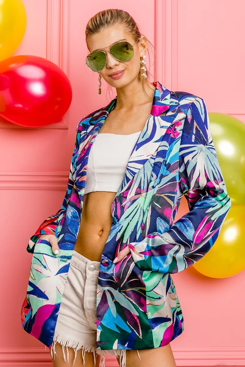 BiBi Thin Satin Tropical Single Blazer - Image 4