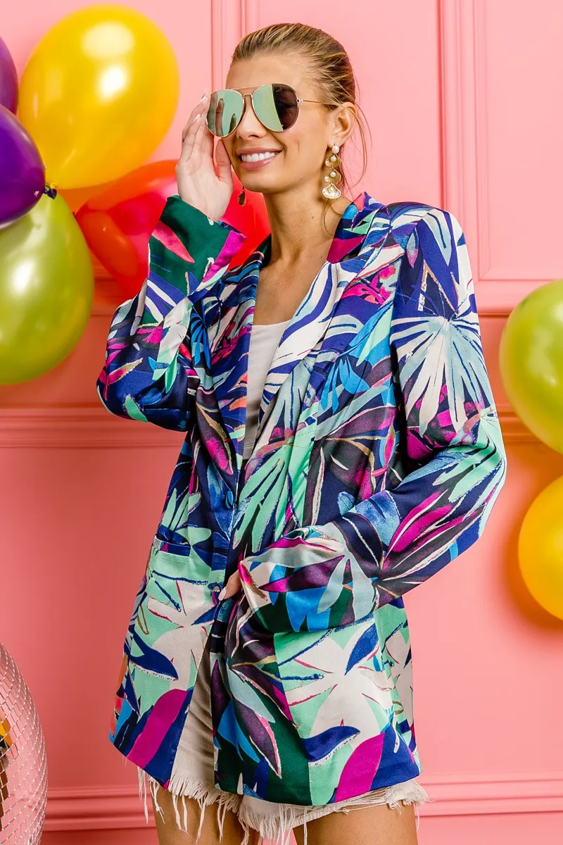 BiBi Thin Satin Tropical Single Blazer - Image 5