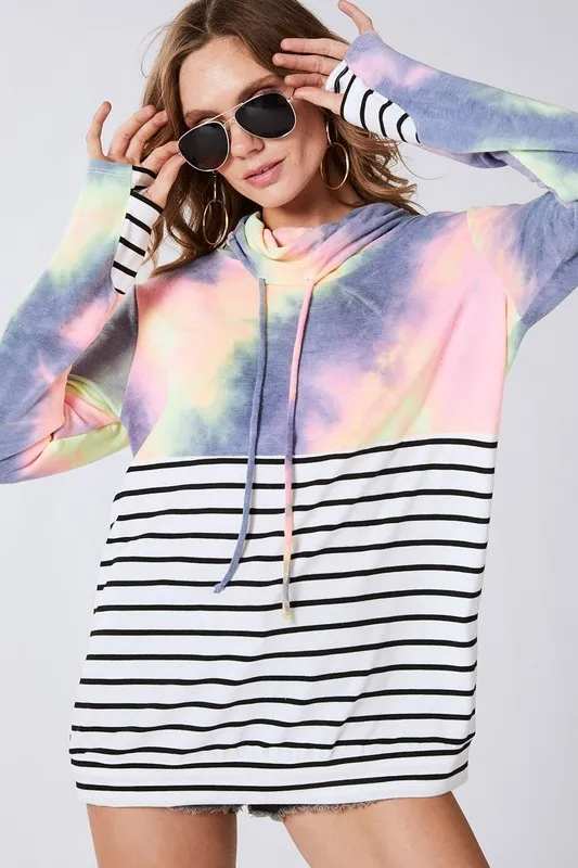 BiBi Tie Dye French Terry Cowl Neck Top - Image 6