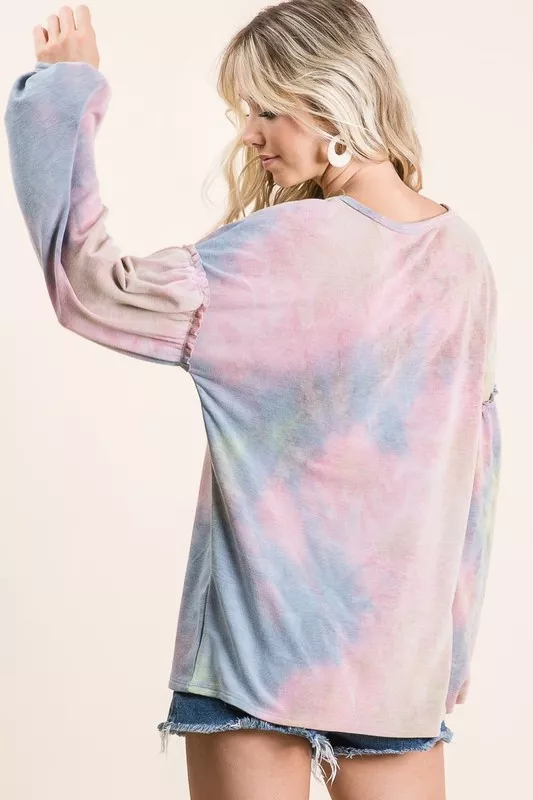 BiBi Tie Dye French Terry Sweatshirt With Bubble Sleeves - Image 7