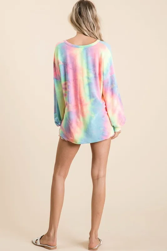BiBi Tie Dye French Terry Top With Balloon Sleeves - Image 4