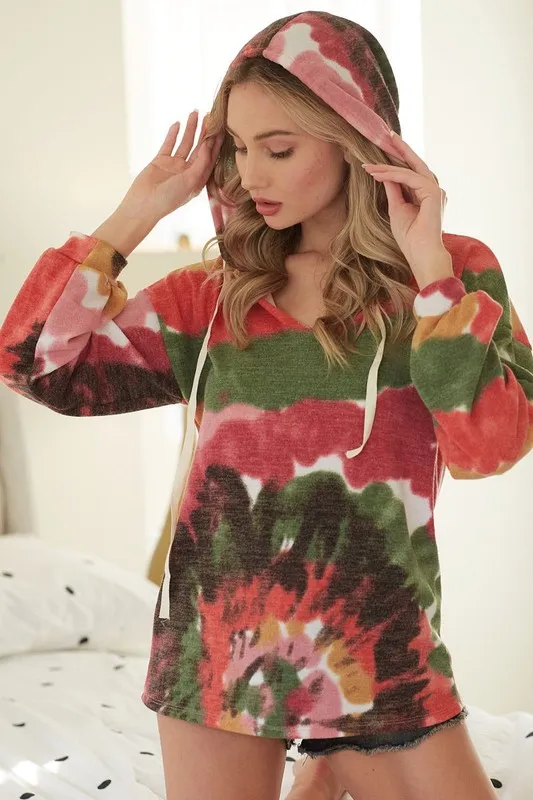 BiBi Tie Dye Knit Hoodie with Twill Tape - Image 4