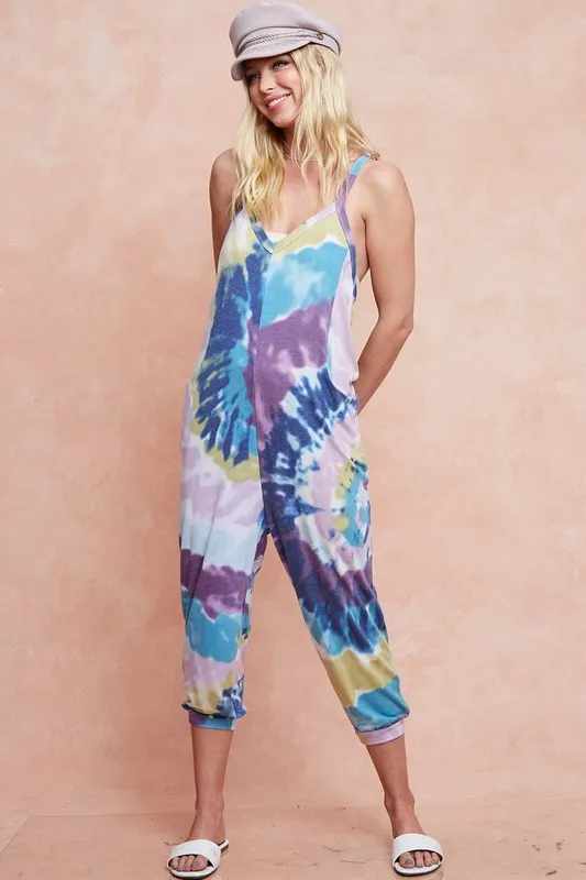 BiBi Tie Dye Knit Mid-length Casual Jumpsuit - Image 2