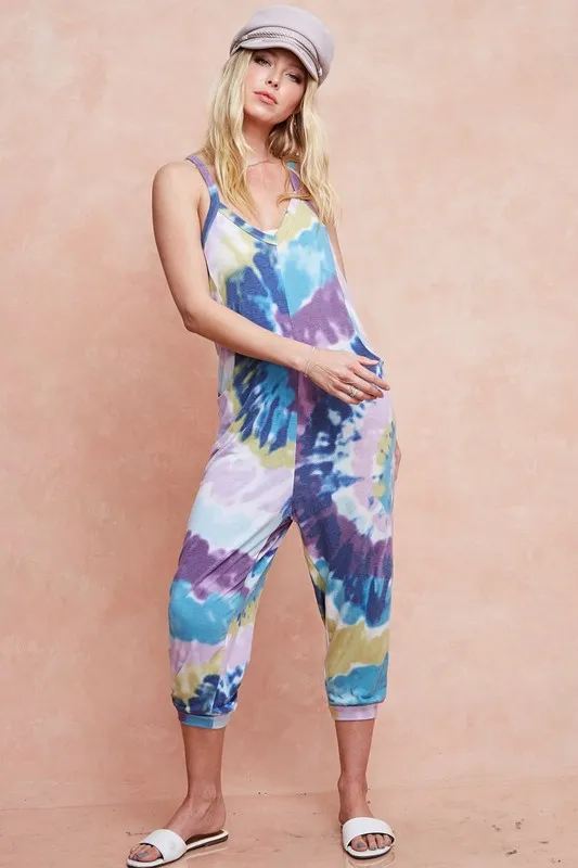 BiBi Tie Dye Knit Mid-length Casual Jumpsuit - Image 3