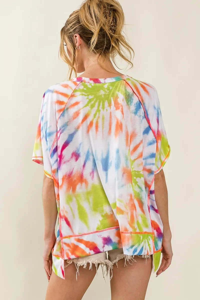 BiBi Tie Dye Print Jersey Stitched Uneven Hem Top - Image 5