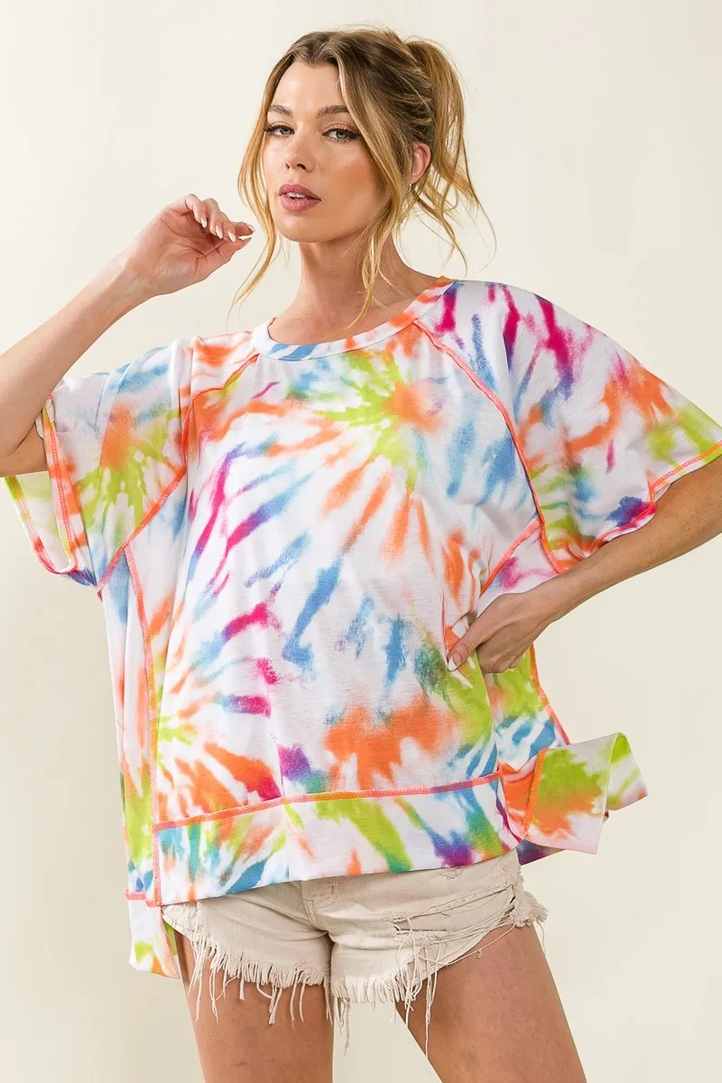 BiBi Tie Dye Print Jersey Stitched Uneven Hem Top - Image 9