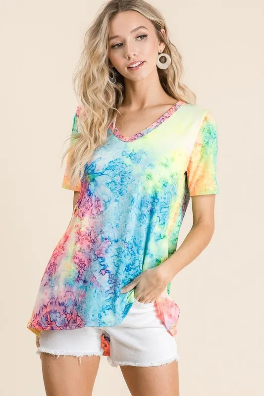BiBi Tie Dye Print Jersey V Neck Top - Image 3