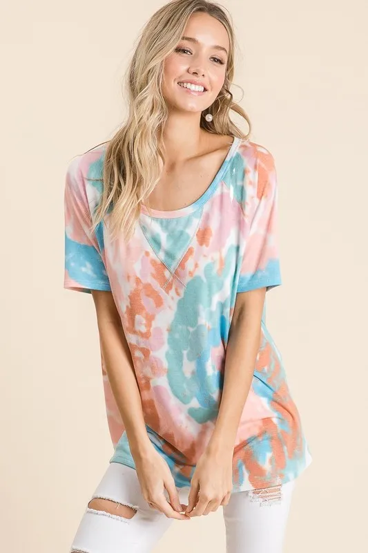 BiBi Tie Dye Print Short Sleeve T-Shirt with Raglan Sleeves - Image 3