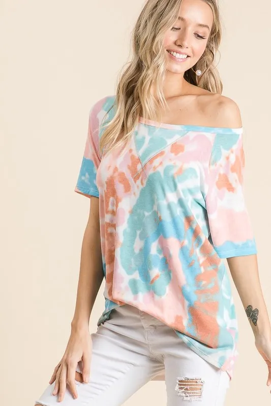 BiBi Tie Dye Print Short Sleeve T-Shirt with Raglan Sleeves - Image 4