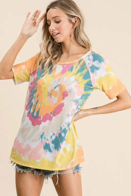 BiBi Tie Dye Print Short Sleeve T-Shirt with Raglan Sleeves - Image 4