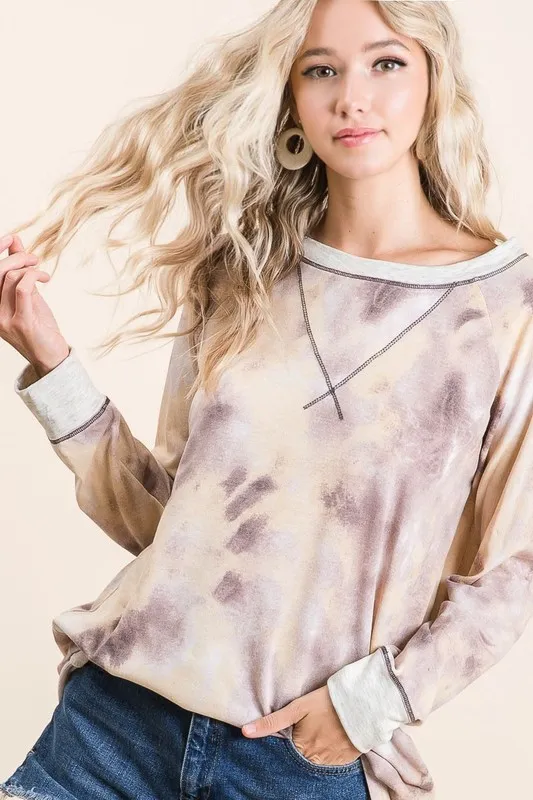 BiBi Tie Dye Terry Pull Over With Contrast Stitching - Image 2
